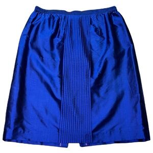 Vintage Womens 100% Silk Midi Skirt Size M Zip Lined Handmade Metallic Blue Luxe